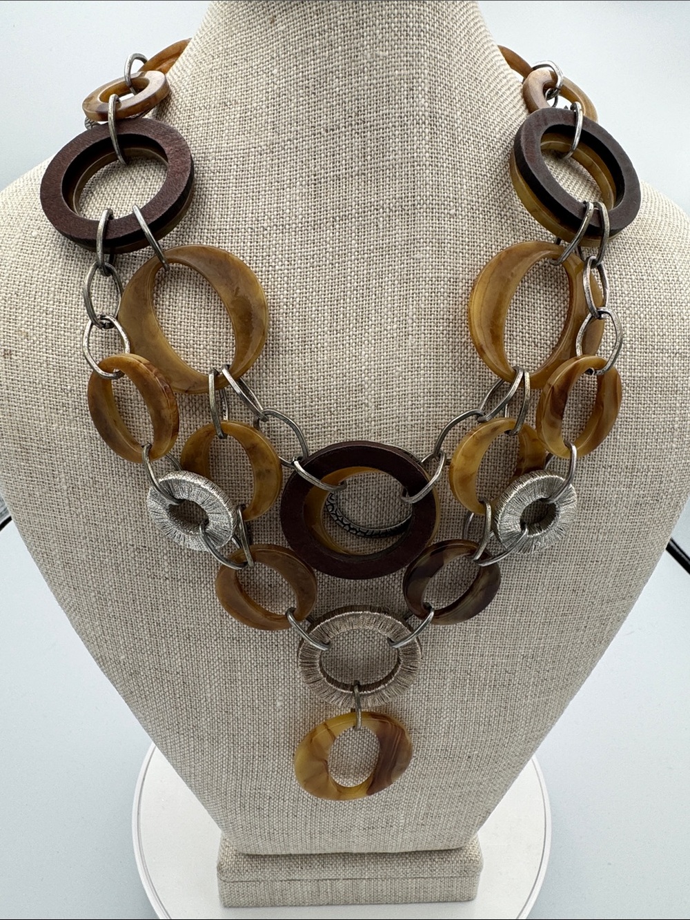 Chico's Brown and Gold Layered Circle Link Necklace